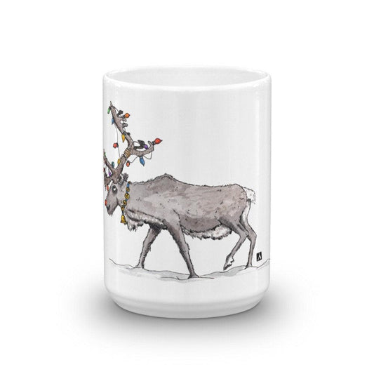 BellavanceInk: Christmas Coffee Mug With Rudolph The Red Nose Reindeer And Christmas Lights Pen/Ink Watercolor - BellavanceInk