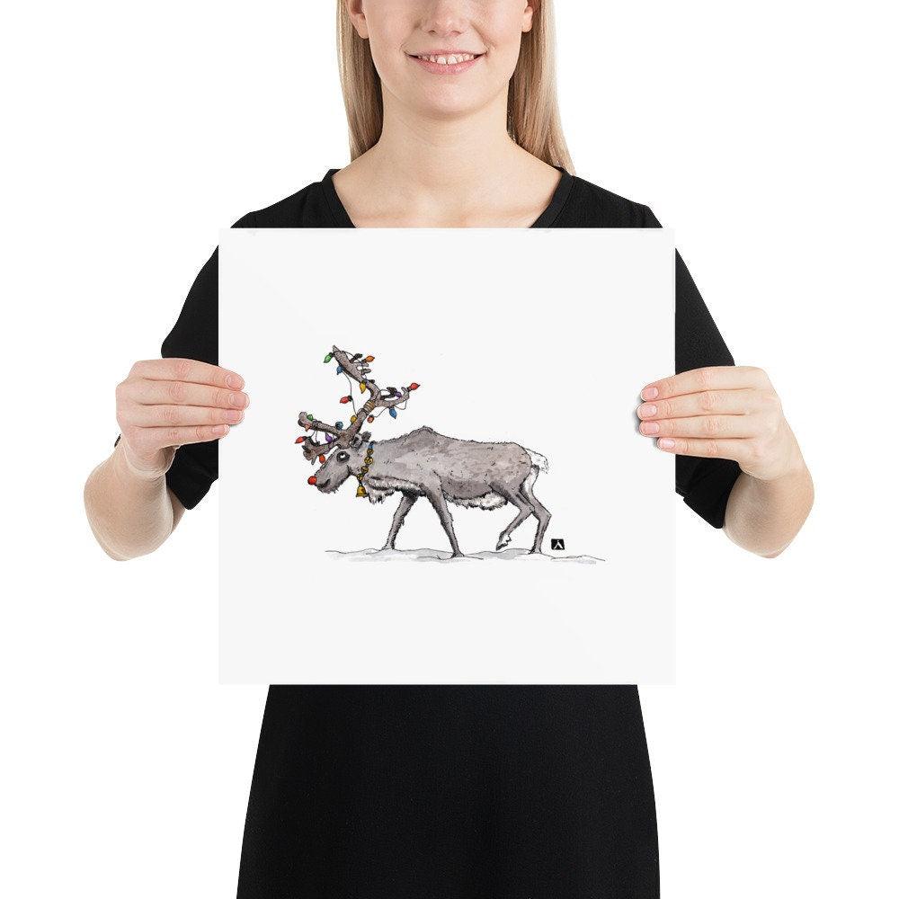 BellavanceInk: Pen & Ink/Watercolor With Rudolph The Red Nosed Reindeer With Christmas Lights  Limited Print - BellavanceInk