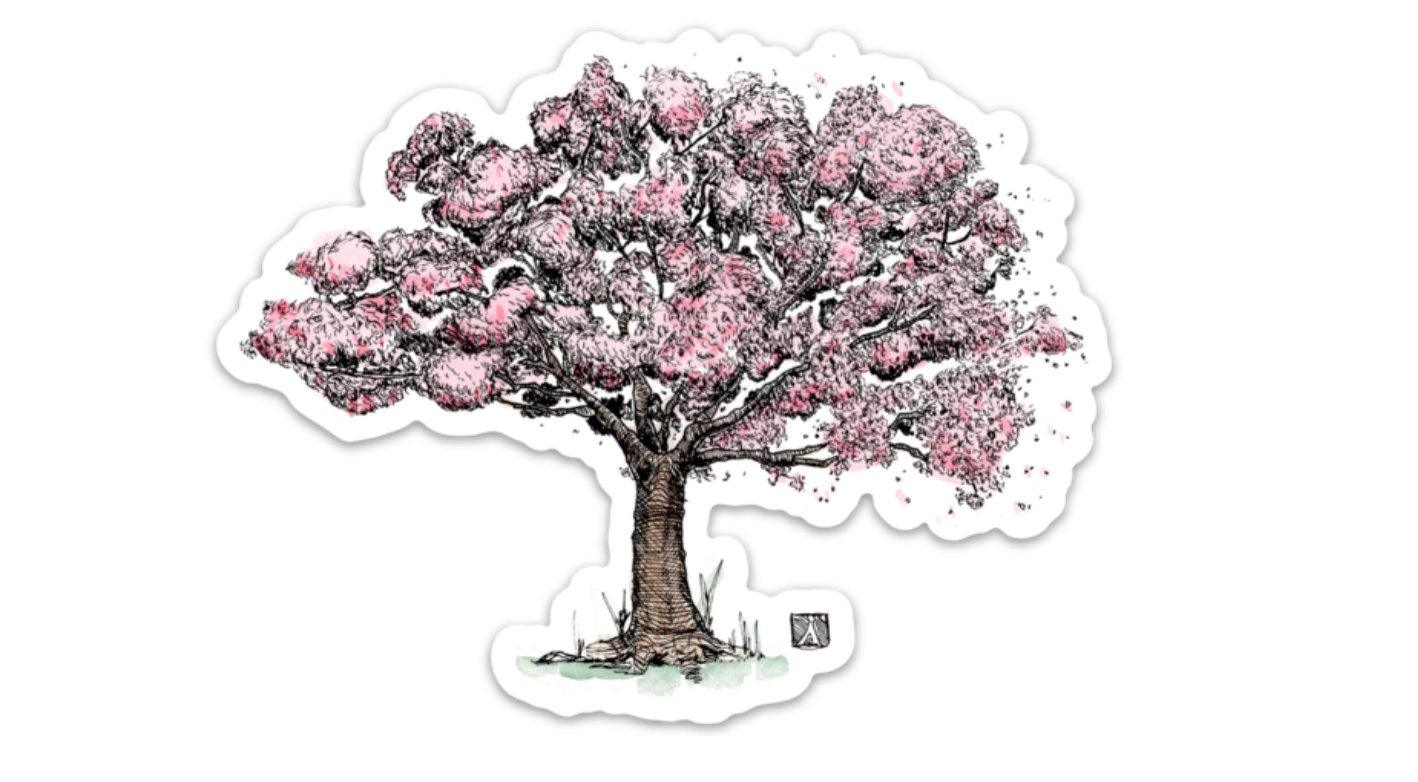 BellavanceInk: Cherry Blossom Tree Vinyl Sticker Pen and Ink Illustration - BellavanceInk