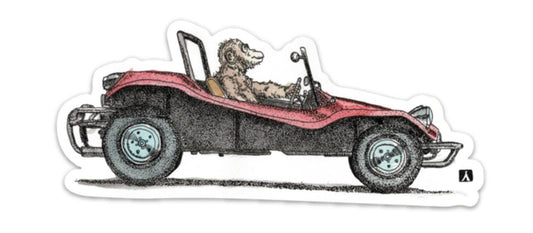 BellavanceInk: Monkey Driving a Dune Buggy Vinyl Sticker Pen and Ink Illustration - BellavanceInk