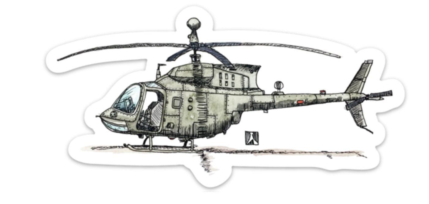 BellavanceInk: Kiowa Helicopter Vinyl Sticker Pen and Ink Illustration - BellavanceInk