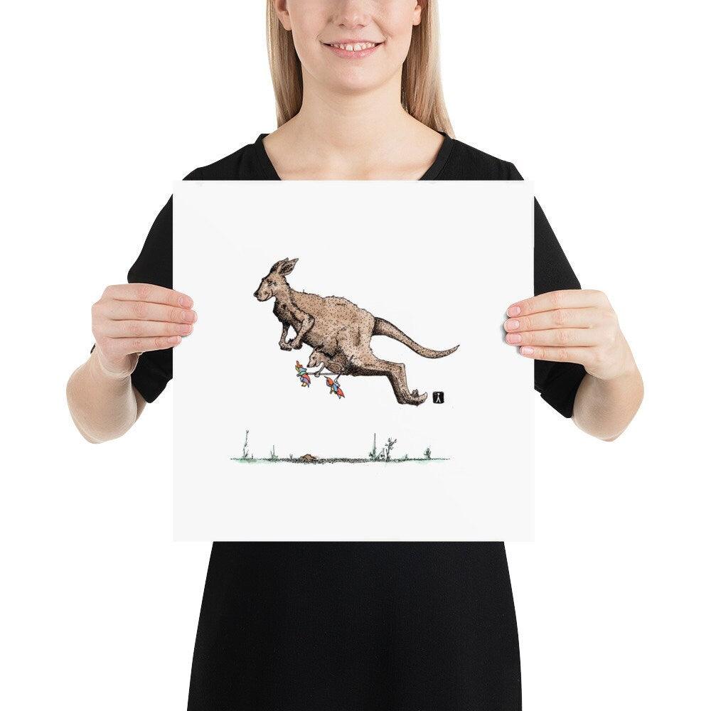 BellavanceInk: Pen & Ink Drawing of Kangaroo And Her Joey Hopping Through The Bush - BellavanceInk