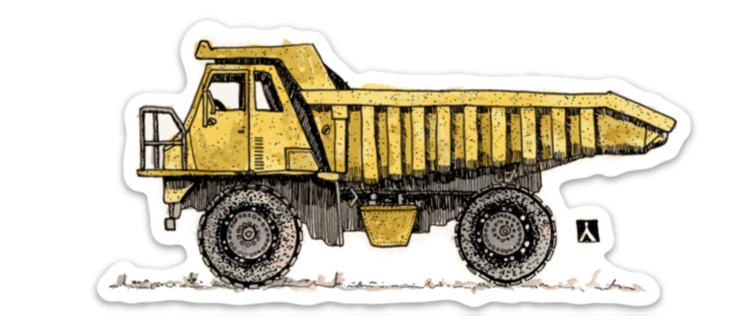BellavanceInk: Construction Dump Truck Pen & Ink Watercolor Vinyl Sticker Illustration - BellavanceInk