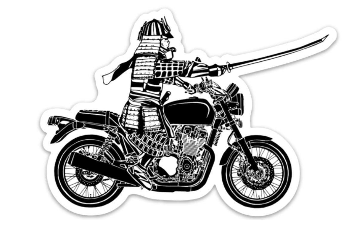 BellavanceInk: Samurai On A Motorcycle Vinyl Sticker Illustration - BellavanceInk