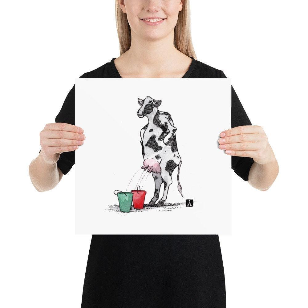 BellavanceInk: Pen & Ink Drawing of Milking Dairy Cow Limited Print - BellavanceInk