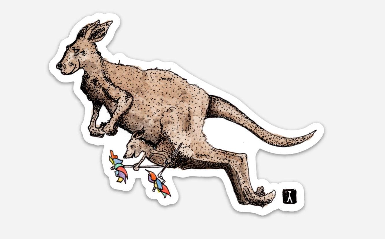 BellavanceInk: Kangaroo and Joey Pen & Ink Watercolor Illustration On A Vinyl Sticker - BellavanceInk