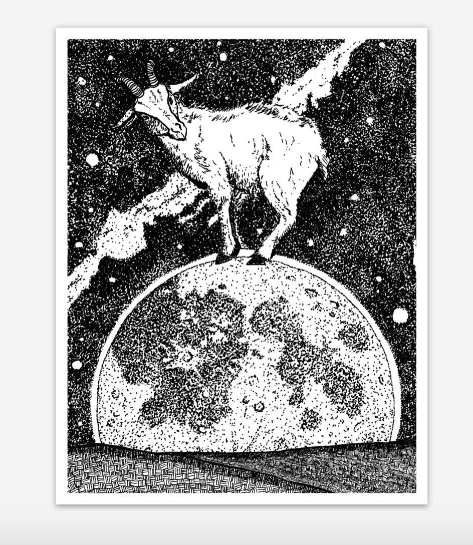 BellavanceInk: Pen & Ink Sketch Cosmic Goat Sticker Pen and Ink Illustration - BellavanceInk