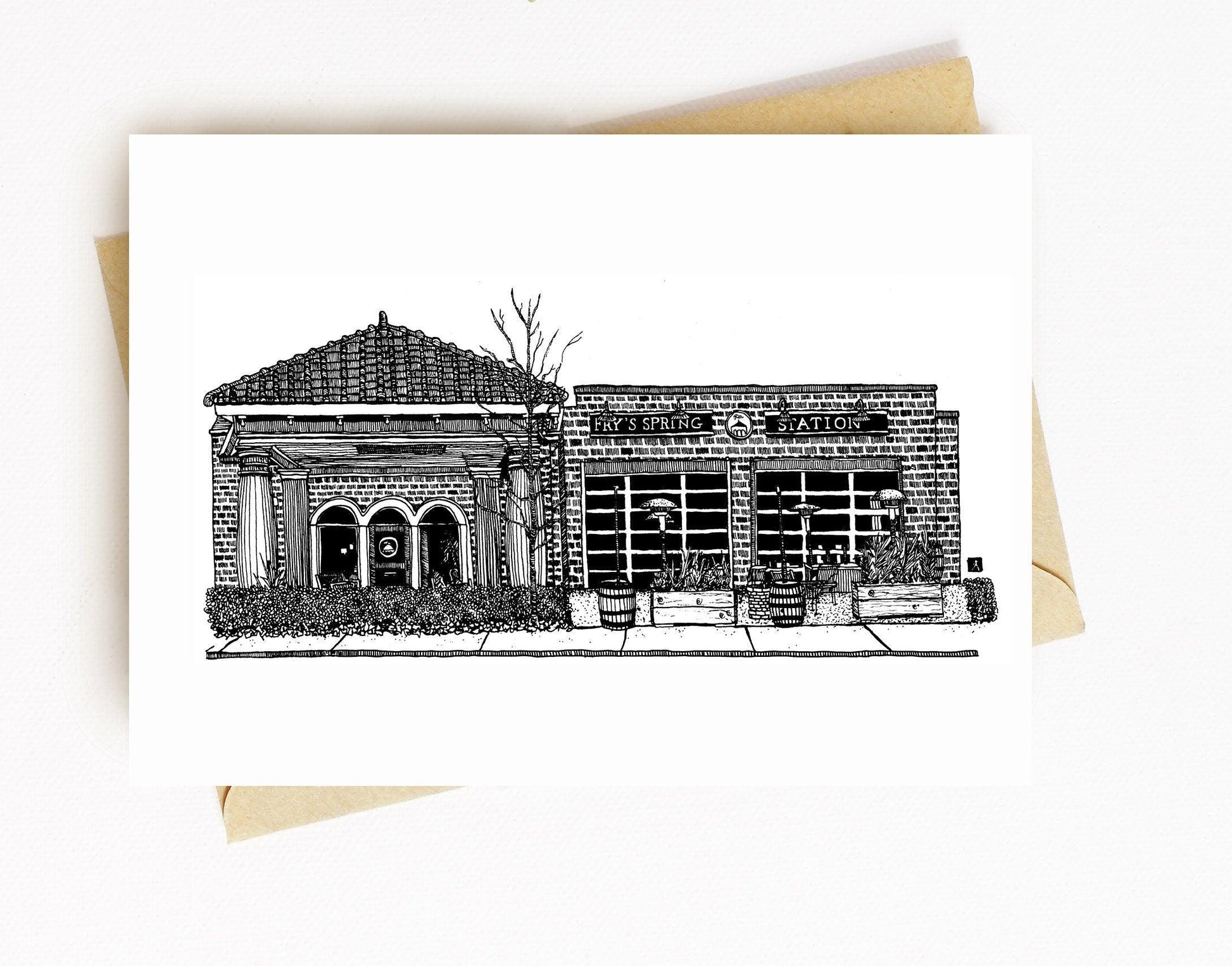 BellavanceInk: Greeting Card With A Pen & Ink Drawing Of Fry's Spring Station Restaurant Charlottesville  5 x 7 Inches - BellavanceInk