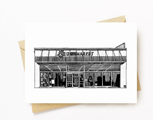 BellavanceInk: Greeting Card With A Pen & Ink Drawing Of Reid Supermarket Grocery In Charlottesville 5 x 7 Inches - BellavanceInk