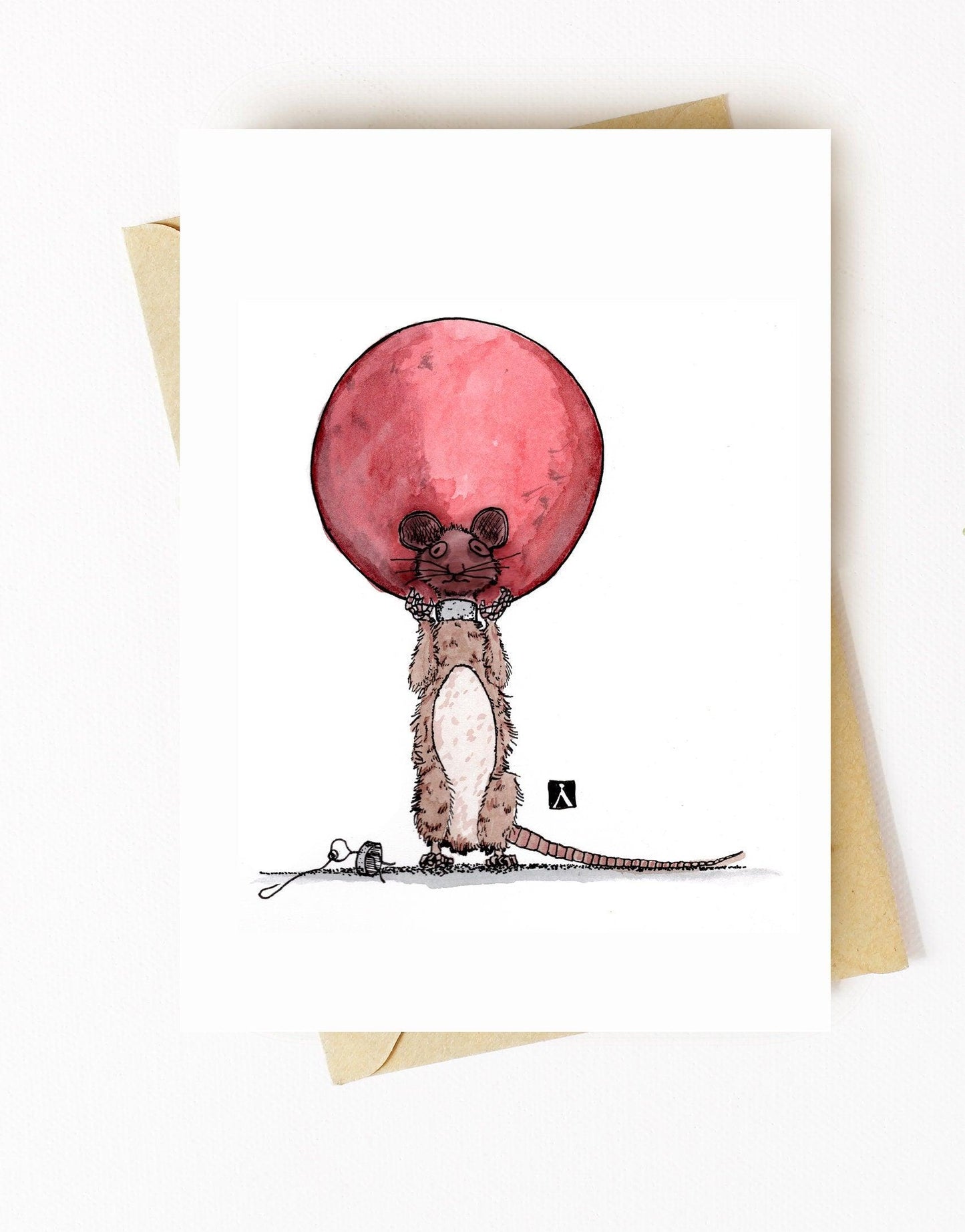 BellavanceInk: Christmas Card With Mouse's Head Stuck In Christmas Bulb Pen & Ink Watercolor Illustration 5 x 7 Inches - BellavanceInk