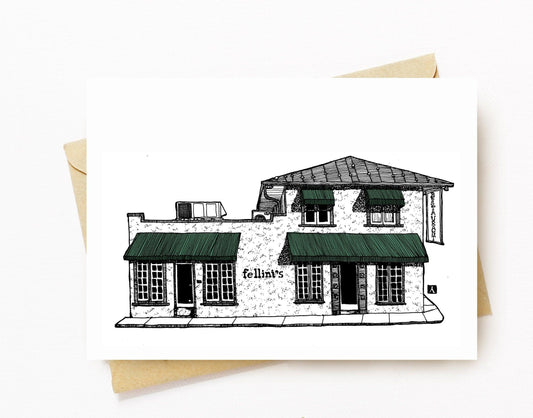 BellavanceInk: Greeting Card With A Pen & Ink Drawing Of Fellini's Restaurant in Downtown Charlottesville Virginia  5 x 7 Inches - BellavanceInk