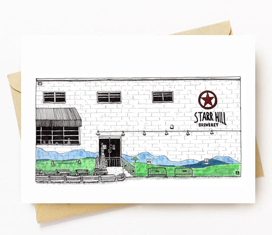 BellavanceInk: Greeting Card With A Pen & Ink Drawing/Watercolor Of Starr Hill Brewery in Crozet, Virginia 5 x 7 Inches - BellavanceInk