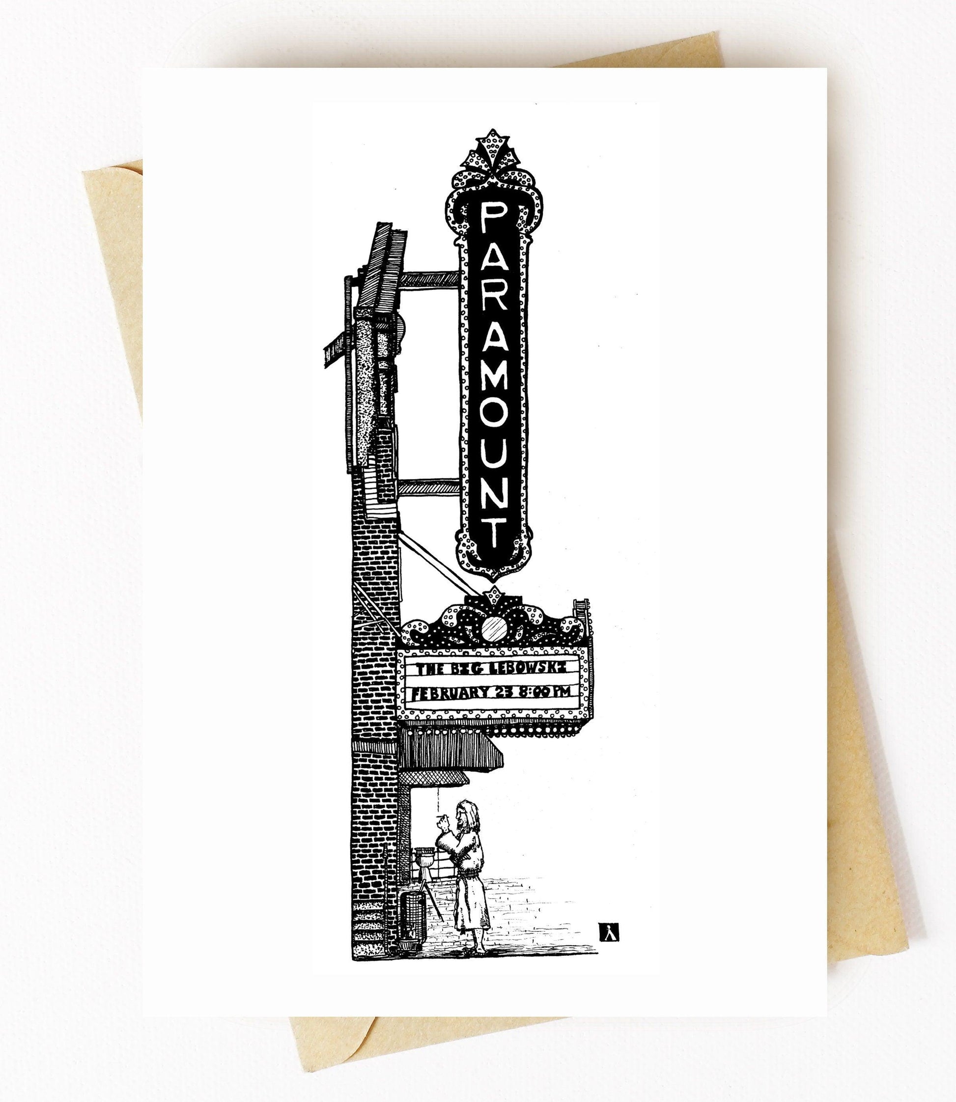 BellavanceInk: Greeting Card With A Pen & Ink Drawing Of The Paramount Theater In Charlottesville 5 x 7 Inches - BellavanceInk