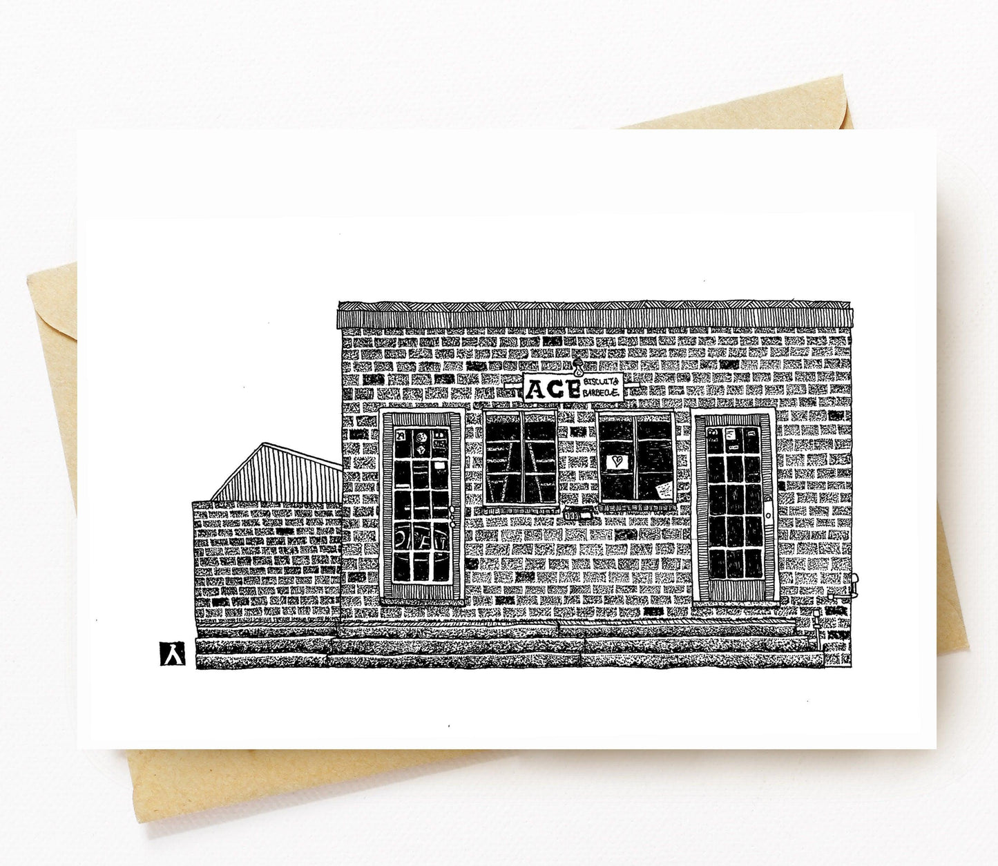 BellavanceInk: Greeting Card With A Pen & Ink Drawing Of ACE Barbecue Restaurant Shop In Charlottesville 5 x 7 Inches - BellavanceInk