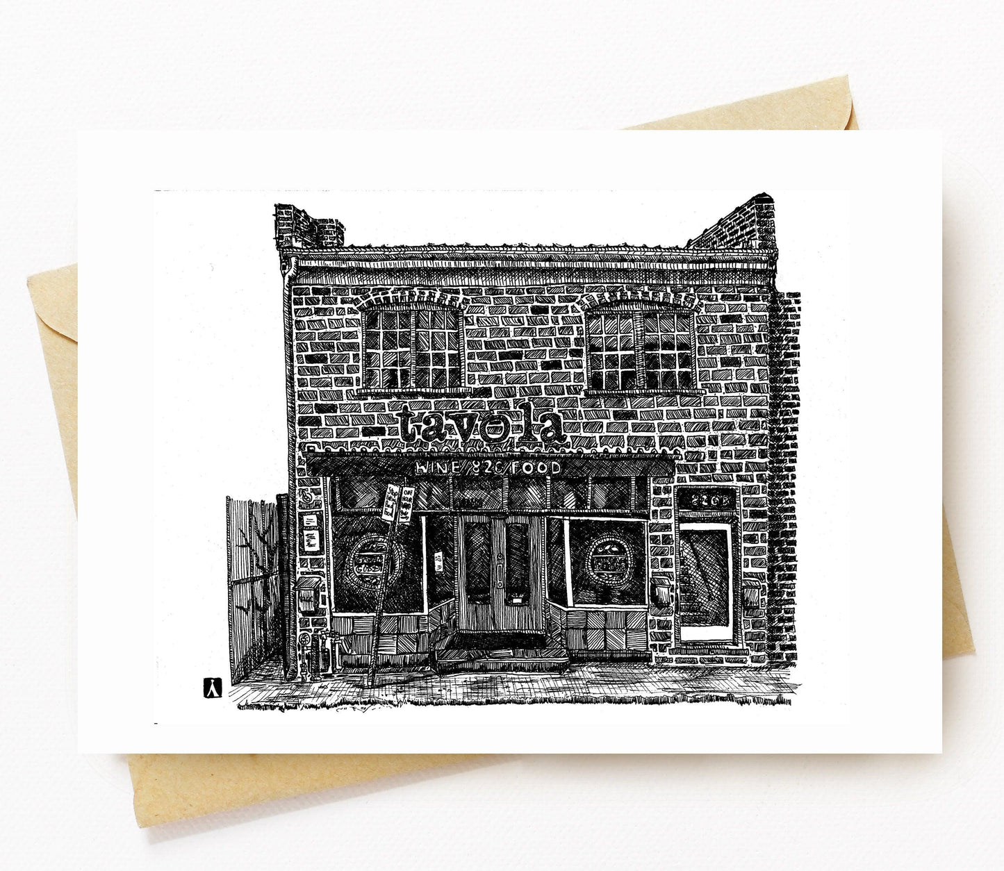 BellavanceInk: Greeting Card With A Pen & Ink Drawing Of Tavola Restaurant In Belmont Charlottesville 5 x 7 Inches - BellavanceInk