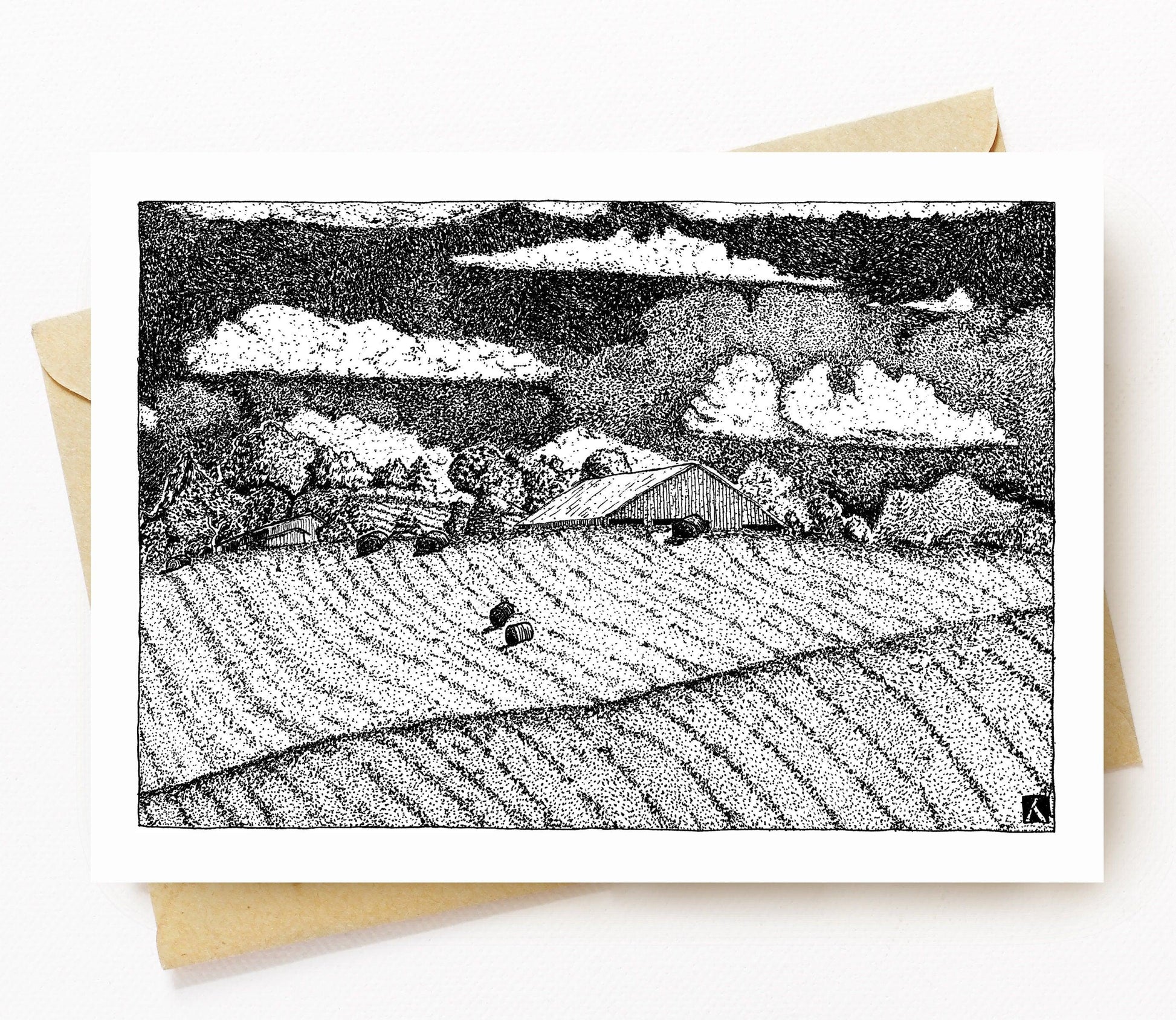 BellavanceInk: Greeting Card With A Pen & Ink Drawing Of A Farm On Ivy Road Near Charlottesville 5 x 7 Inches - BellavanceInk