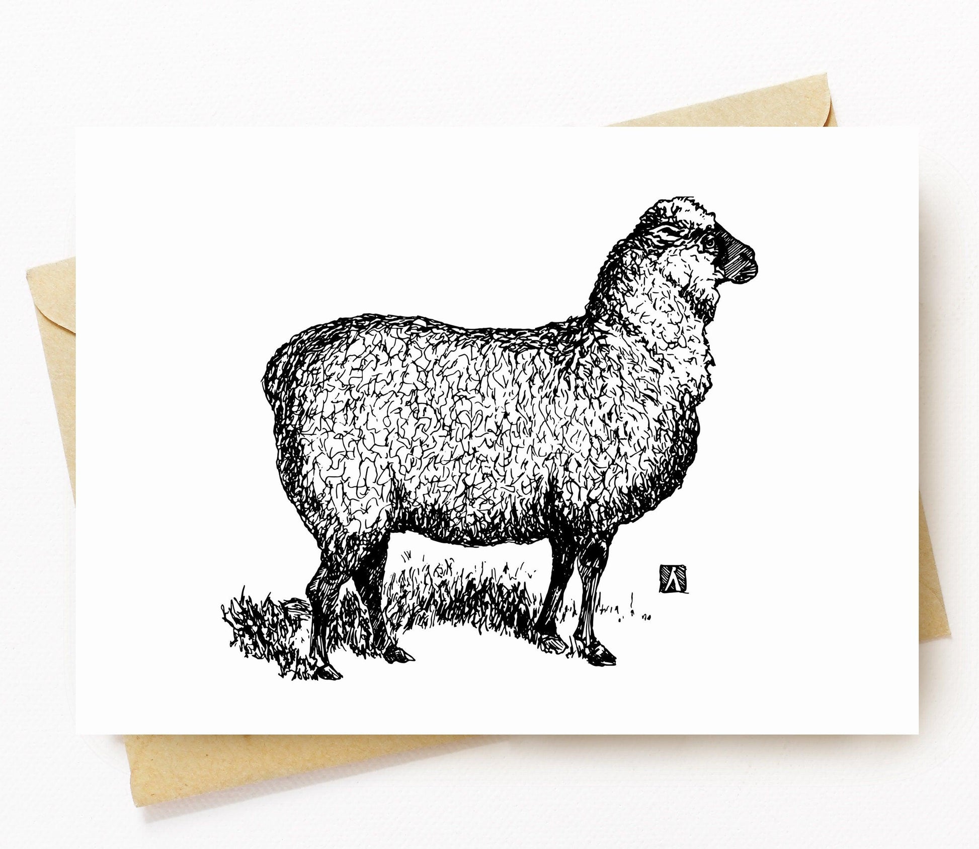 BellavanceInk: Greeting Card With A Pen & Ink Drawing Of A Proud Sheep 5 x 7 Inches - BellavanceInk