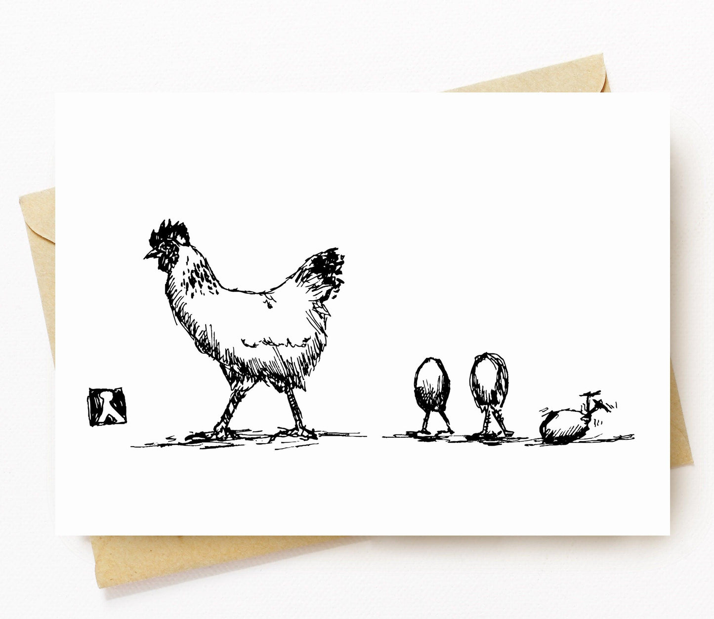 BellavanceInk: Greeting Card With A Pen & Ink Drawing Of A Chicken Walking Her Egg Chicks 5 x 7 Inches - BellavanceInk