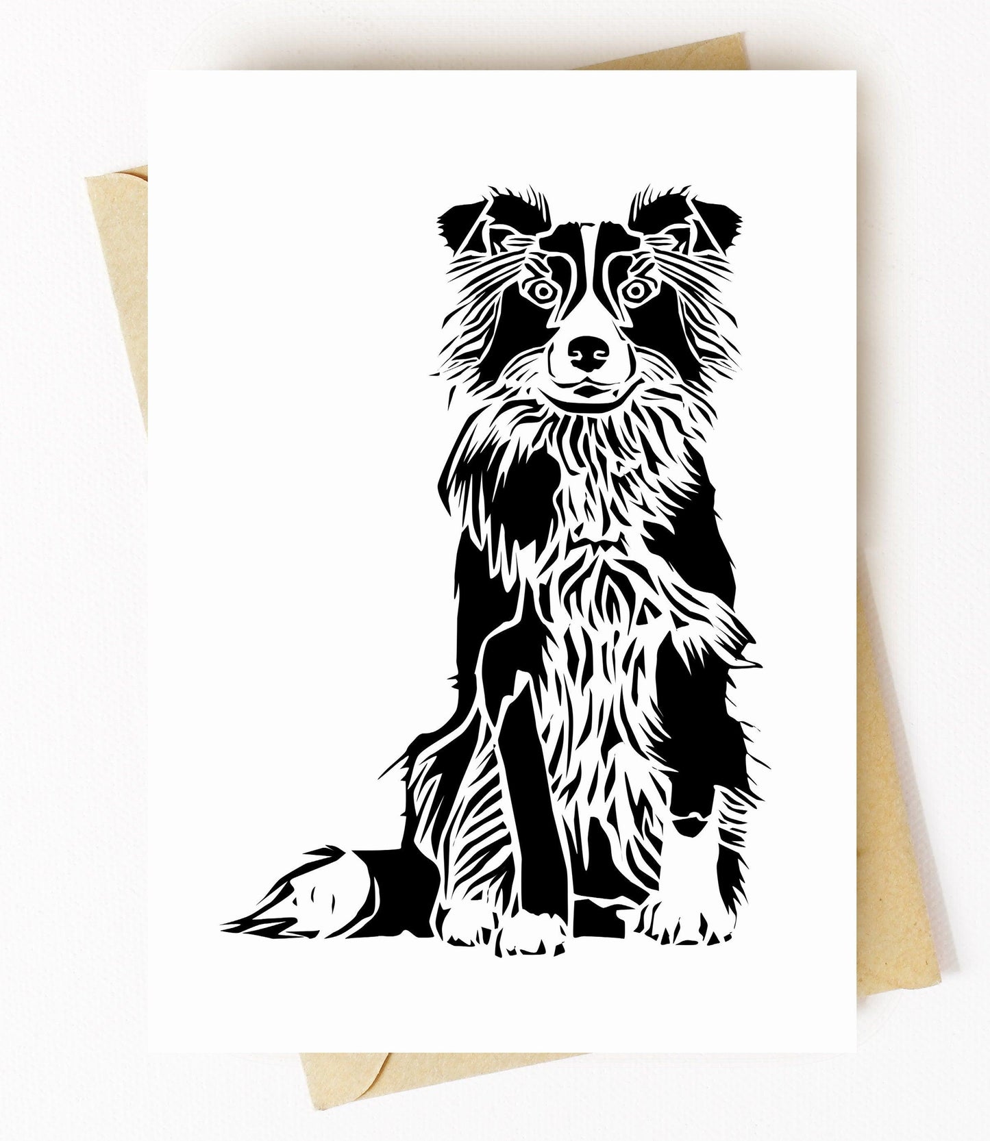 BellavanceInk: Greeting Card With Graphic Drawing of A Border Collie 5 x 7 Inches - BellavanceInk