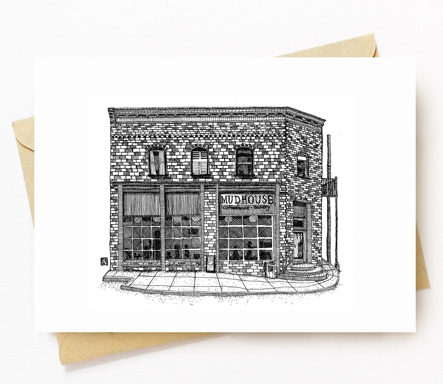 BellavanceInk: Greeting Card With A Pen & Ink Drawing Of The Mudhouse Cafe In Crozet Virginia 5 x 7 Inches - BellavanceInk