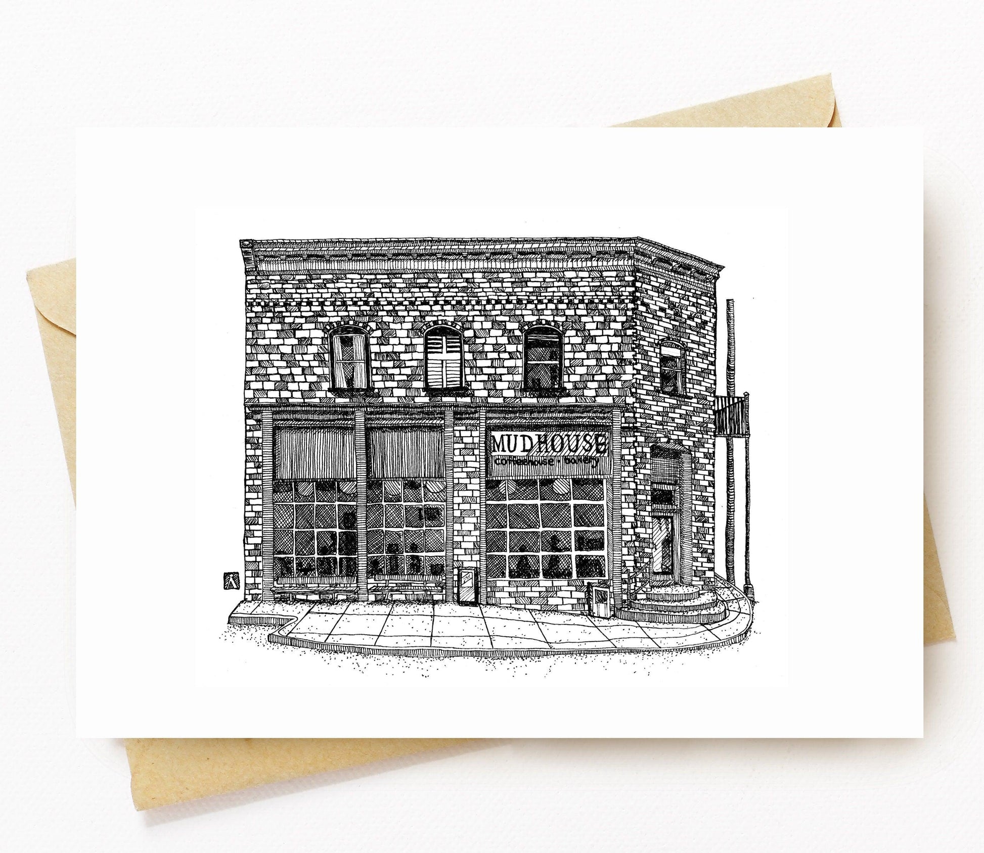 BellavanceInk: Greeting Card With A Pen & Ink Drawing Of The Mudhouse Cafe In Crozet Virginia 5 x 7 Inches - BellavanceInk