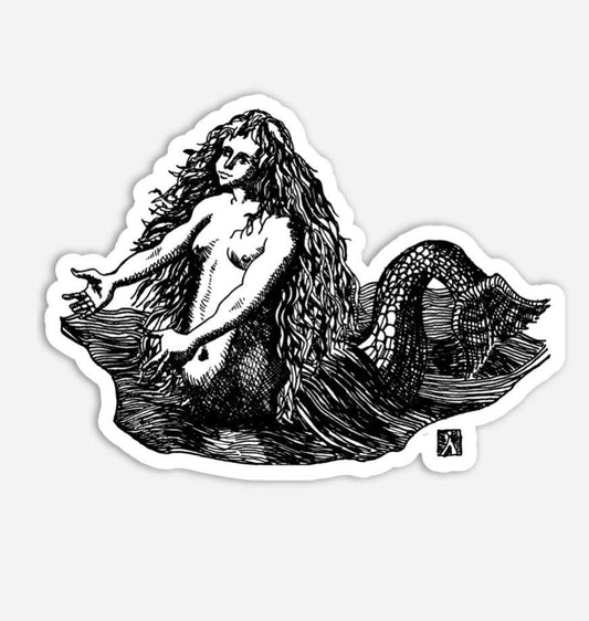 BellavanceInk: Pen & Ink Sketch Mermaid Vinyl Sticker Pen and Ink Illustration - BellavanceInk