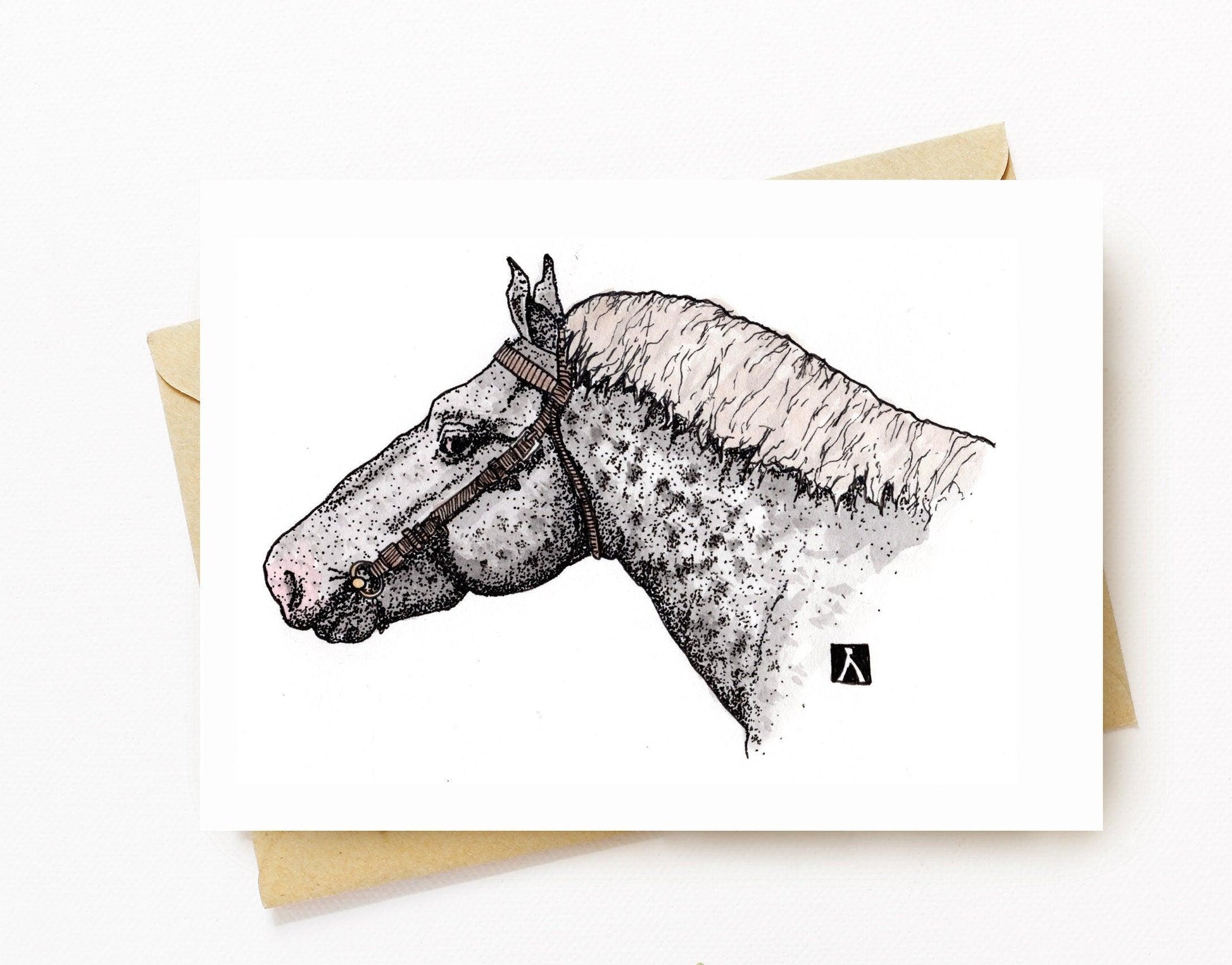 BellavanceInk: Greeting Card With Percheron Horse Head Restaurant 5 x 7 Inches - BellavanceInk