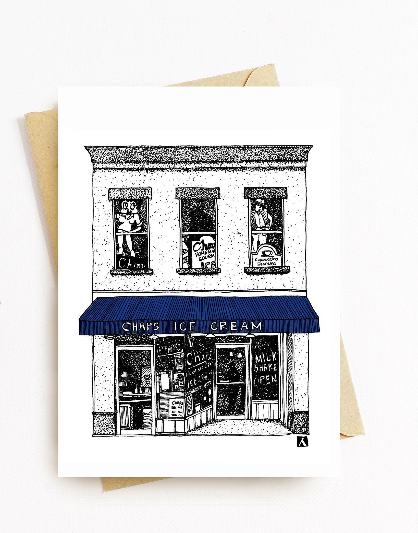 BellavanceInk: Greeting Card With Chaps Ice Cream Restaurant In Charlottesville 5 x 7 Inches - BellavanceInk