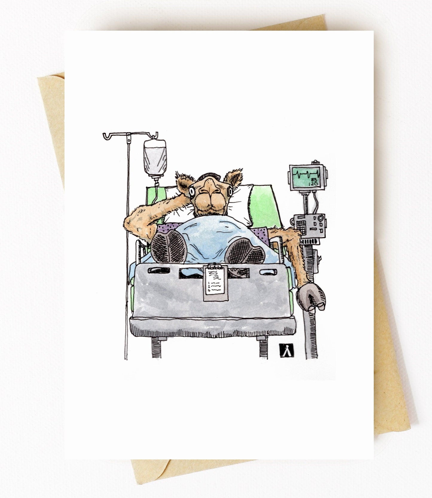 BellavanceInk: Get Well Card With Hospitalized Dehydrated Camel  5 x 7 Inches - BellavanceInk