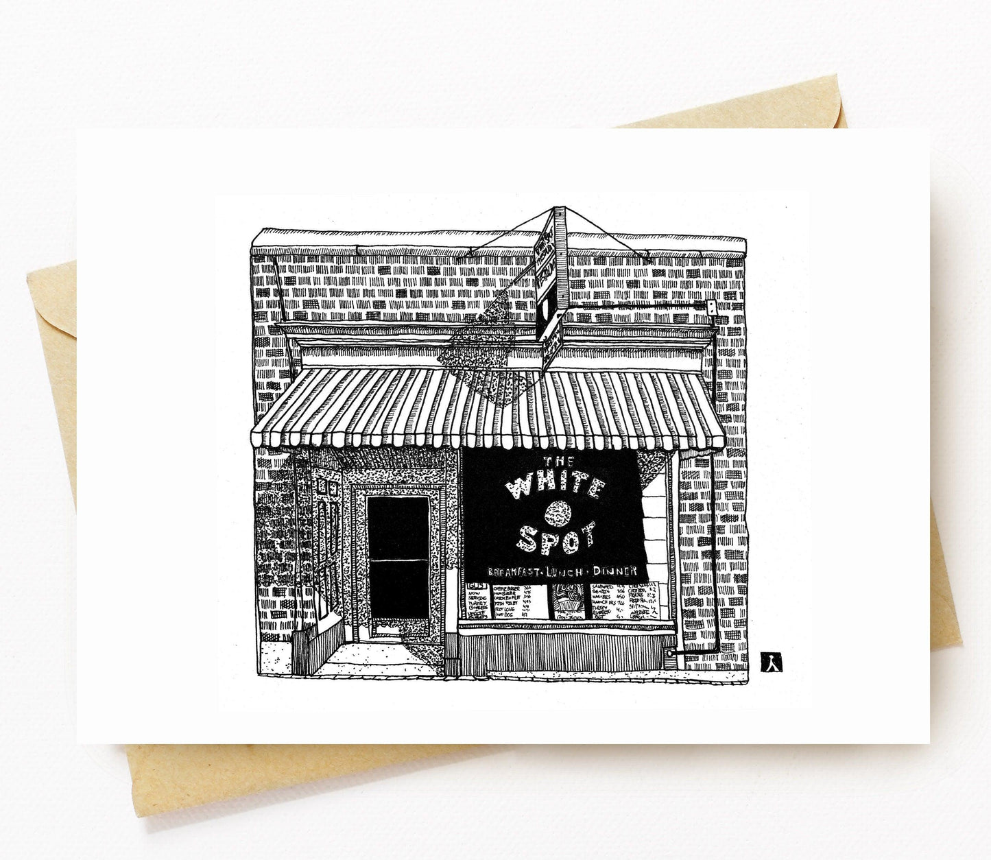 BellavanceInk: Greeting Card With A Pen & Ink Drawing Of The White Spot Diner in Charlottesville, Virginia  5 x 7 Inches - BellavanceInk