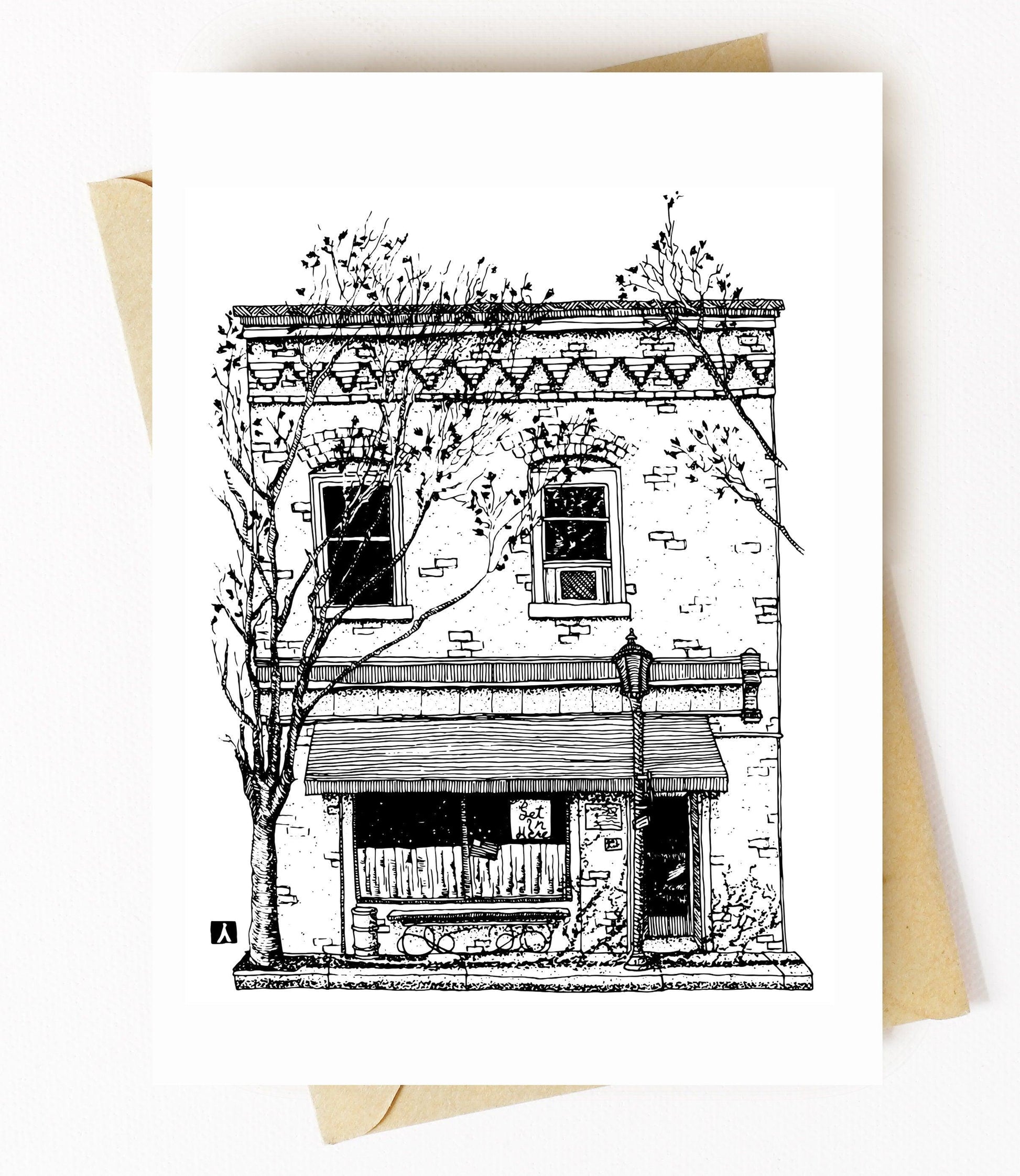 BellavanceInk: Greeting Card With A Pen & Ink Drawing Of Continental Divide Restaurant In Charlottesville Along West Main St 5 x 7 Inches - BellavanceInk