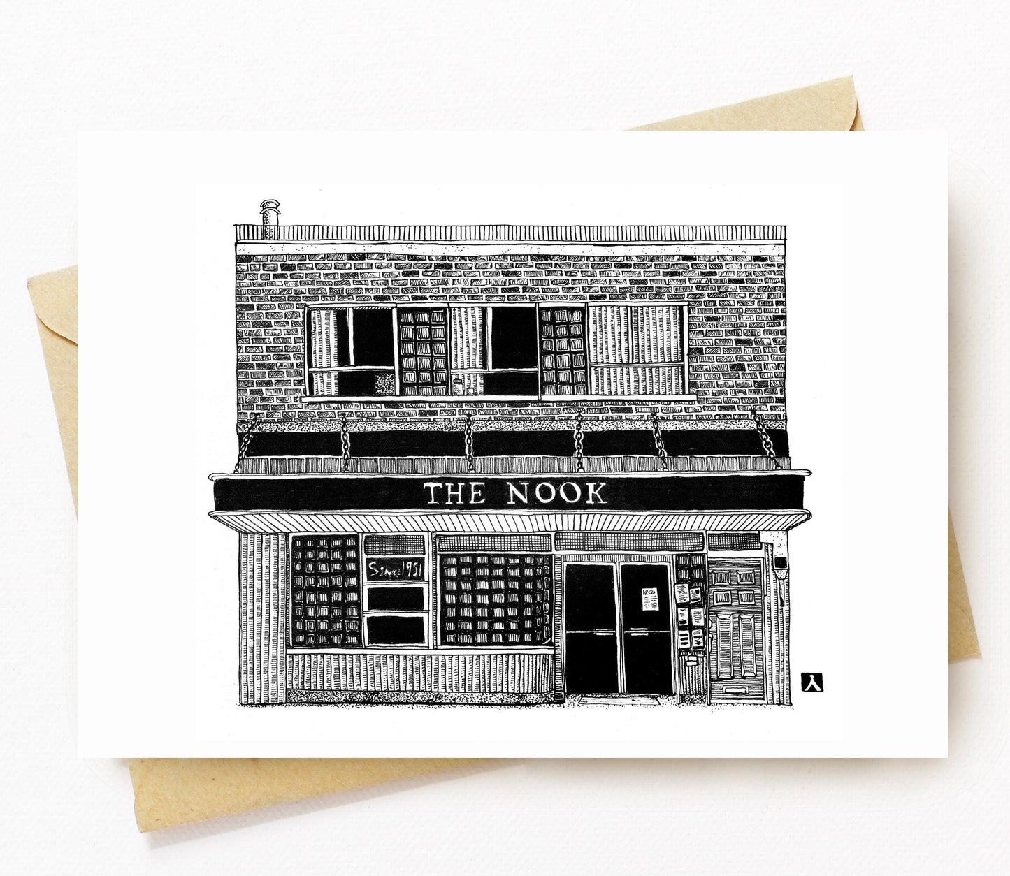 BellavanceInk: Greeting Card With A Pen & Ink Drawing Of The Nook Restaurant Diner In Charlottesville 5 x 7 Inches - BellavanceInk