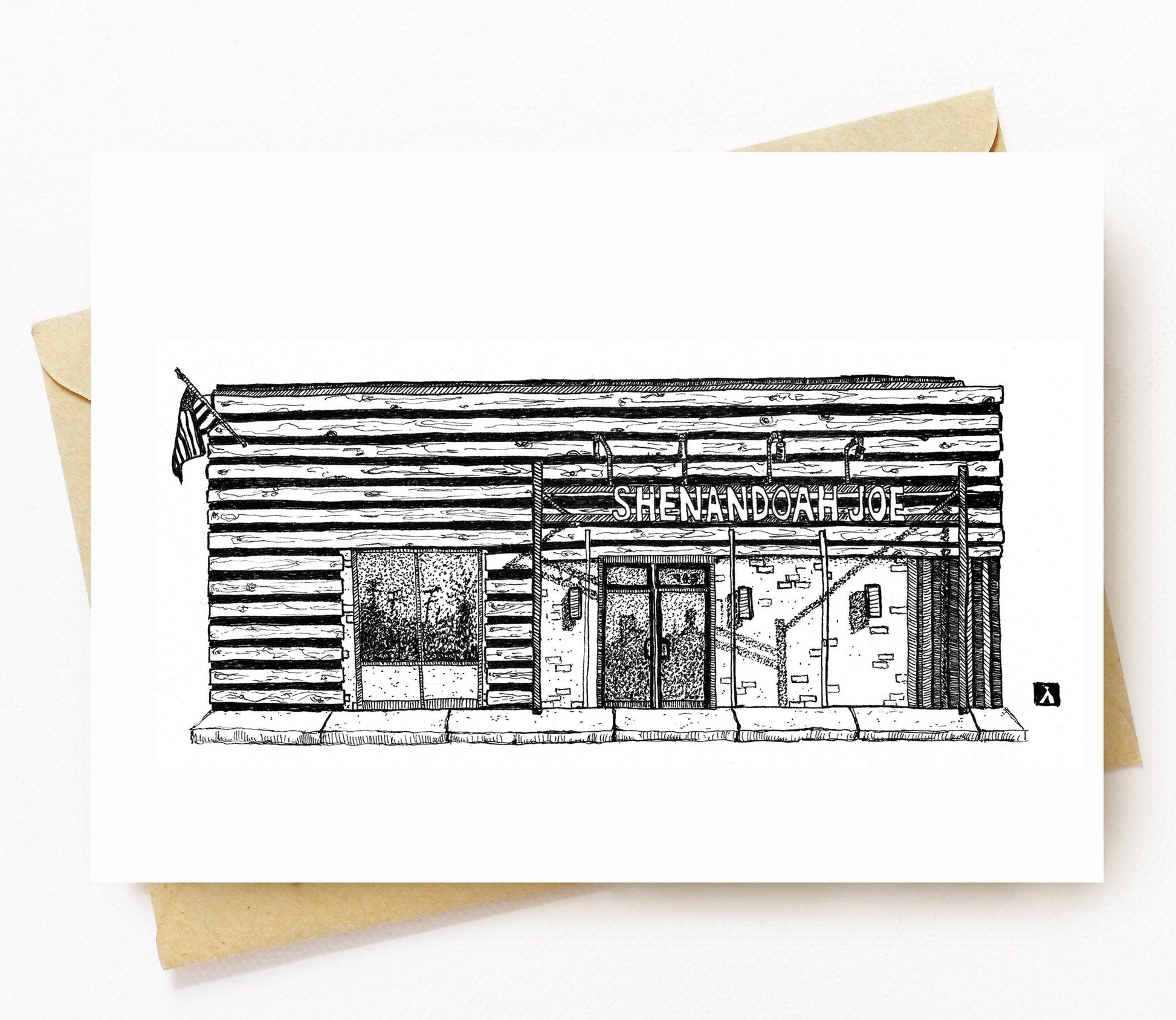 BellavanceInk: Greeting Card With A Pen & Ink Drawing Of Shenandoah Joe's Coffee Shop In Charlottesville 5 x 7 Inches - BellavanceInk