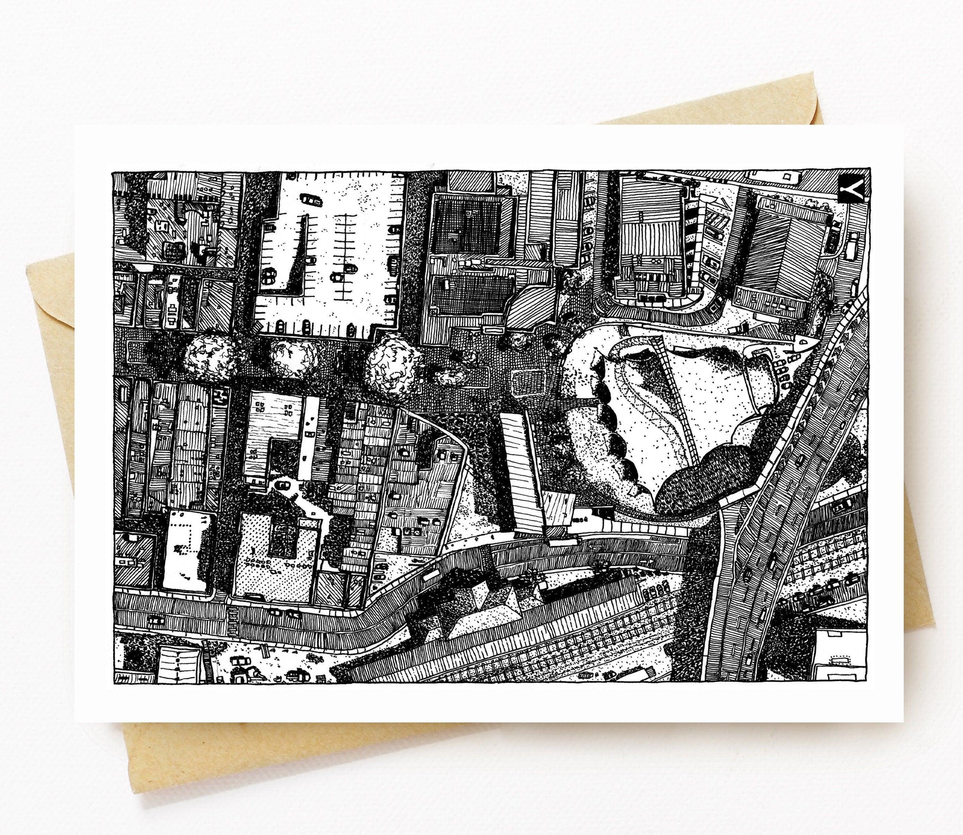 BellavanceInk: Greeting Card With A Pen & Ink Drawing Of The Downtown Pedestrian Mall In Charlottesville  5 x 7 Inches - BellavanceInk