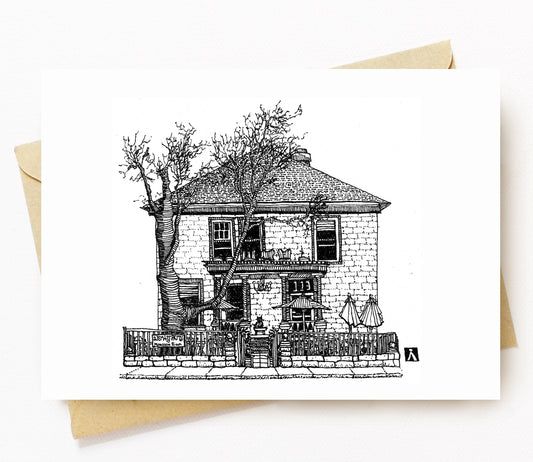 BellavanceInk: Greeting Card With A Pen & Ink Drawing Of The Best Thai Restaurant In Charlottesville Monsoon Siam 5 x 7 Inches - BellavanceInk