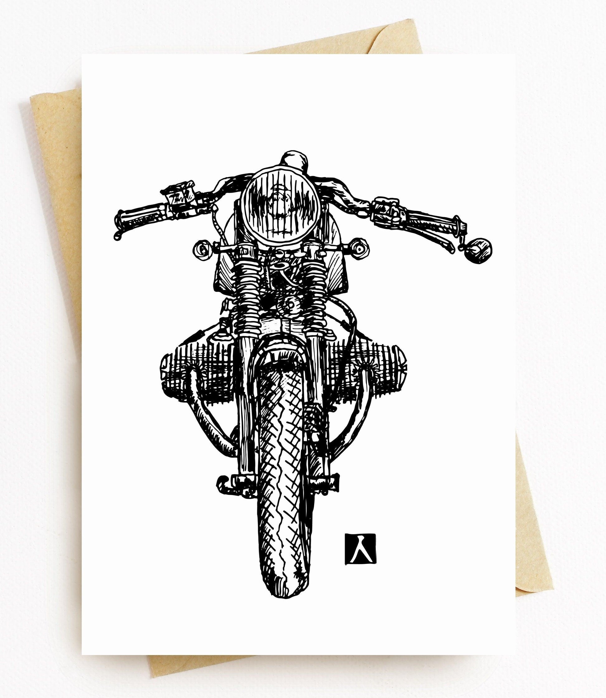 BellavanceInk: Greeting Card With A Pen & Ink Drawing Of A Cafe Racer Motorcycle 5 x 7 Inches - BellavanceInk