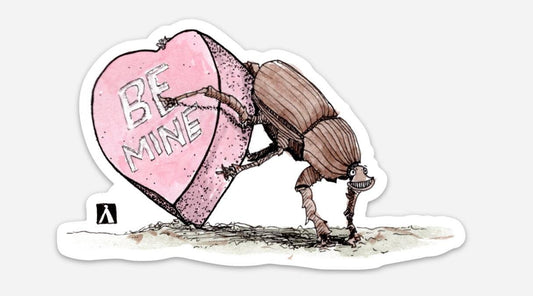 BellavanceInk: Dung Beetle Pushing A Valentine Pen & Ink Drawing On A Vinyl Sticker - BellavanceInk