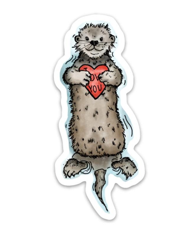 BellavanceInk: I Love You Otter Vinyl Sticker Pen and Ink Illustration - BellavanceInk