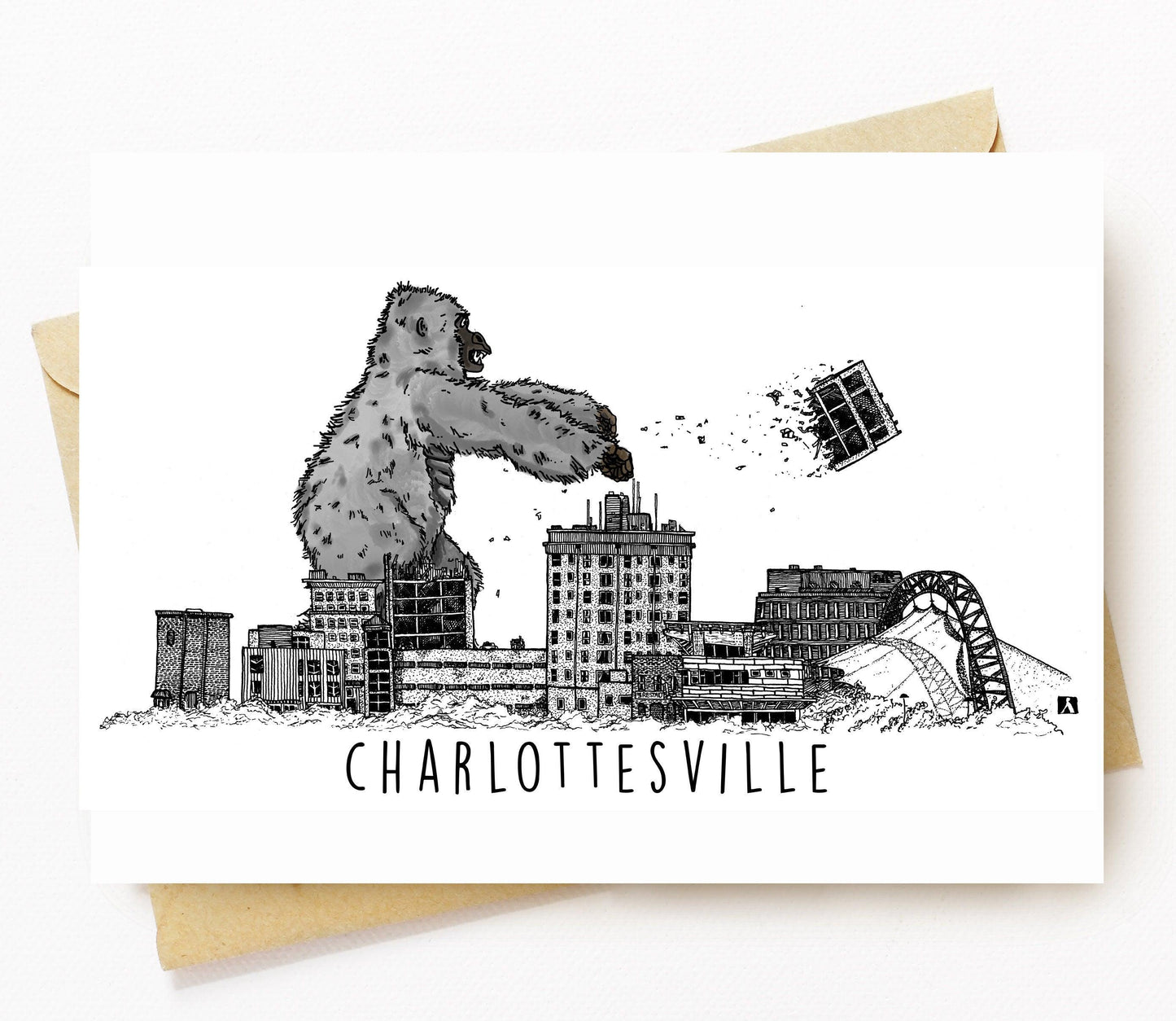 BellavanceInk: Greeting Card With King Kong Attacking The Charlottesville Landmark Hotel 5 x 7 Inches - BellavanceInk