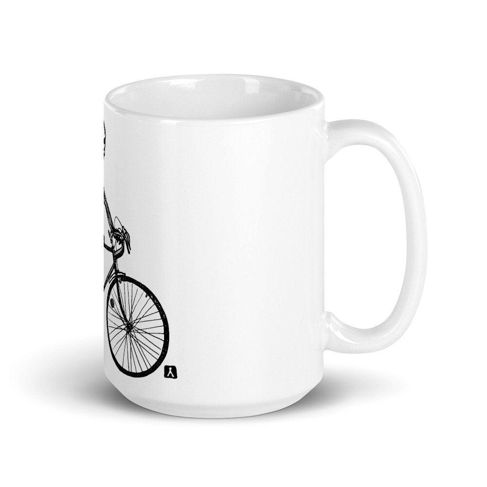 BellavanceInk: Coffee Mug With Pen & Ink Drawing Of Skeleton Riding Their 10 Speed Bike - BellavanceInk