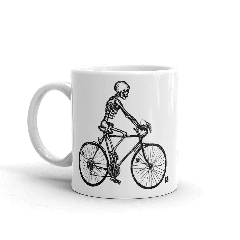 BellavanceInk: Coffee Mug With Pen & Ink Drawing Of Skeleton Riding Their 10 Speed Bike - BellavanceInk