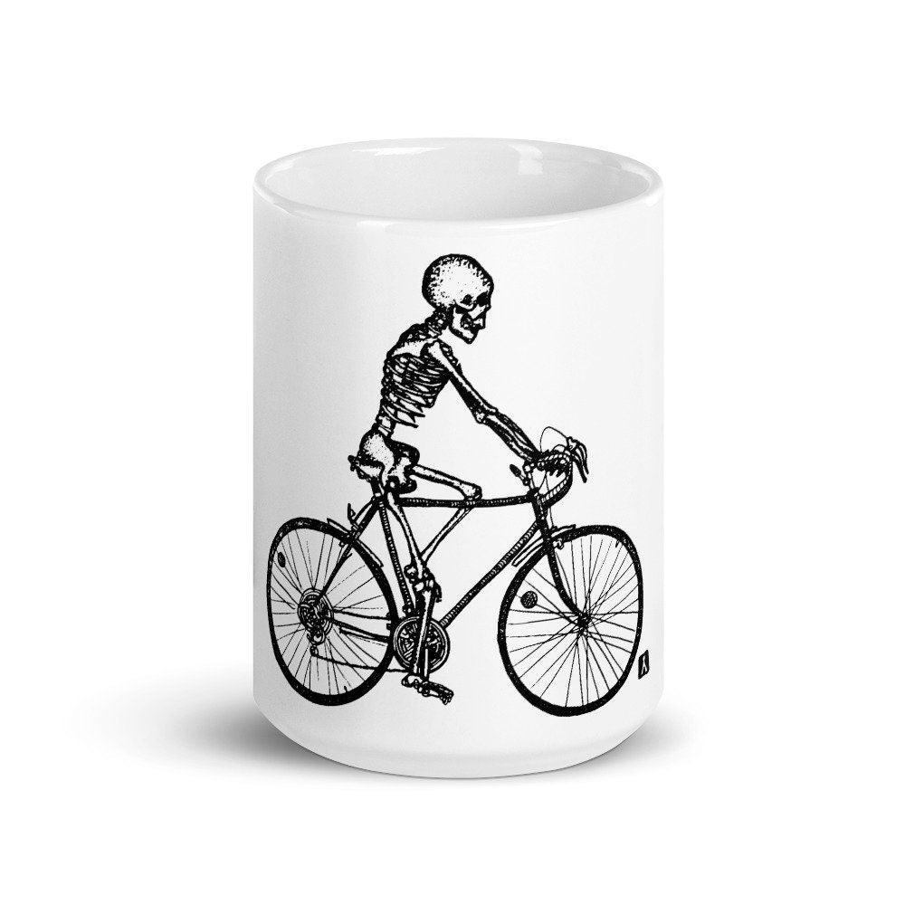 BellavanceInk: Coffee Mug With Pen & Ink Drawing Of Skeleton Riding Their 10 Speed Bike - BellavanceInk