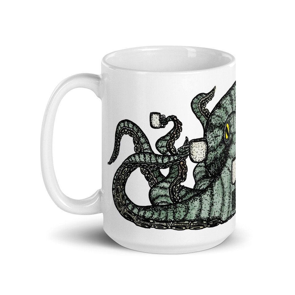 BellavanceInk: Octopus With Multiple Coffee Mugs Pen & Ink Watercolor Illustration On A Coffee Mug - BellavanceInk