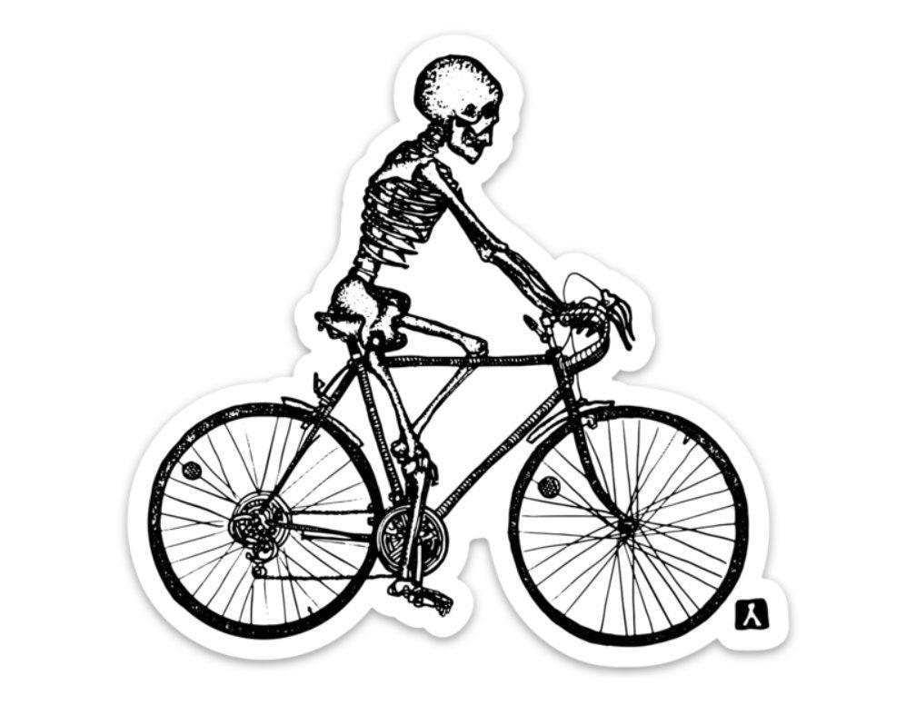 BellavanceInk: Skeleton Riding His 10 Speed Bicycler Vinyl Sticker Hand Drawn Illustration - BellavanceInk