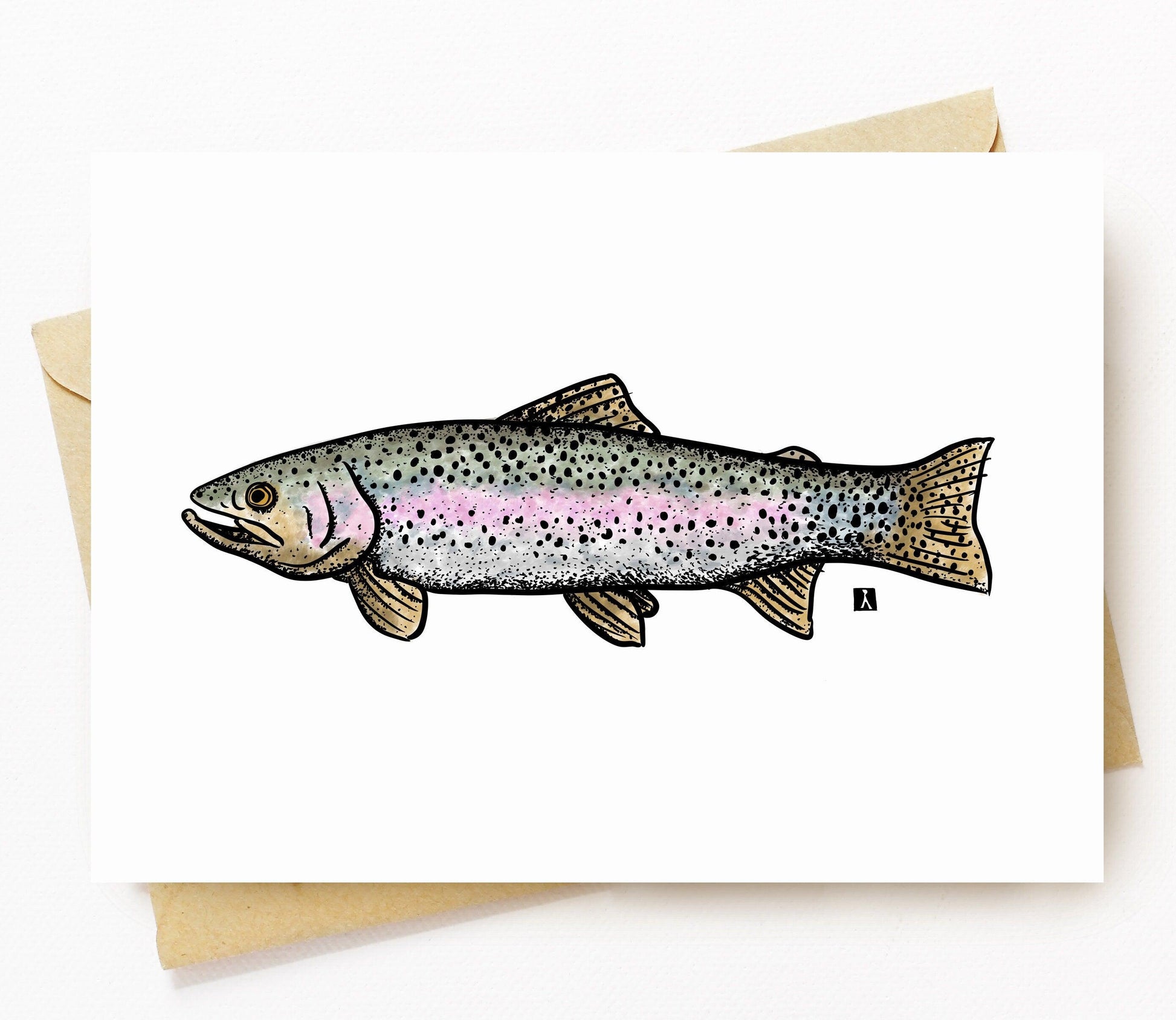 BellavanceInk: Greeting Card With Pen & Ink/Watercolor Of Rainbow Trout Fish 5 x 7 Inches - BellavanceInk