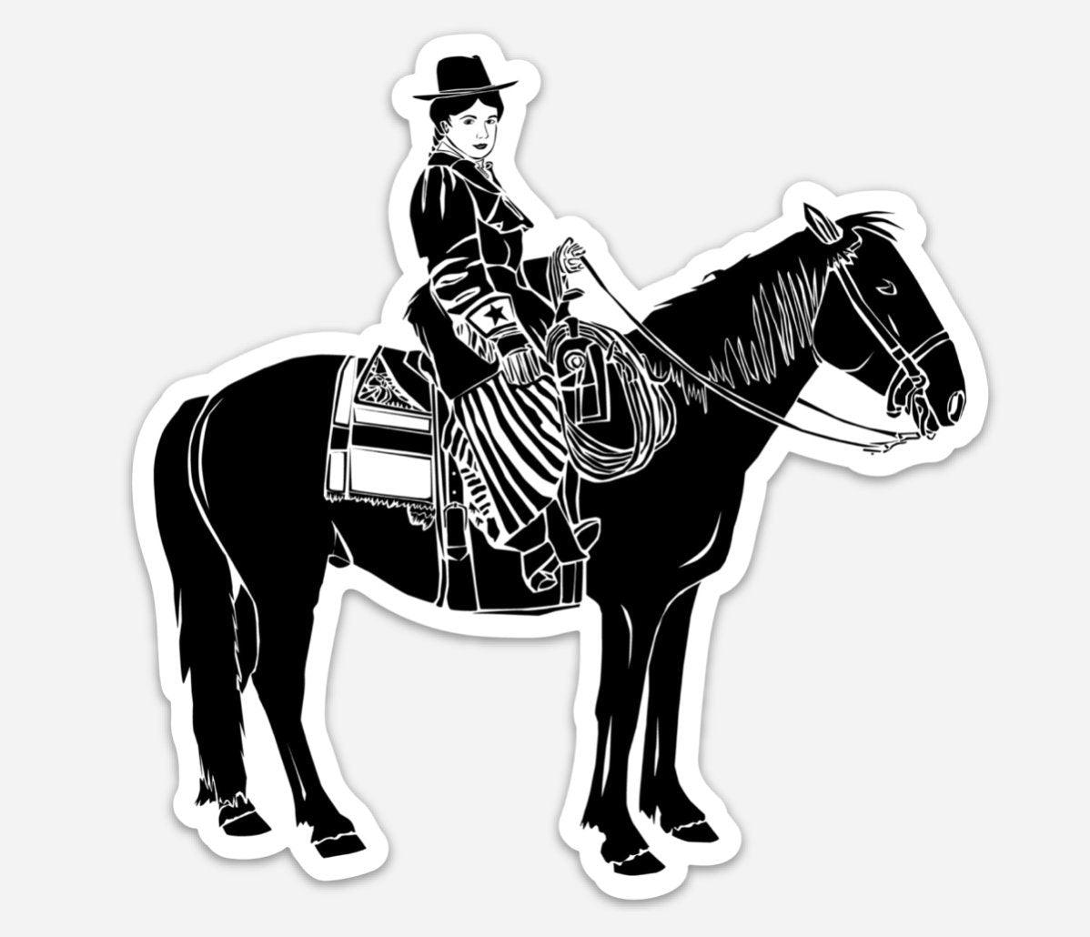 BellavanceInk: Cowgirl Rider On A Western Horse Vinyl Sticker Pen and Ink Illustration - BellavanceInk