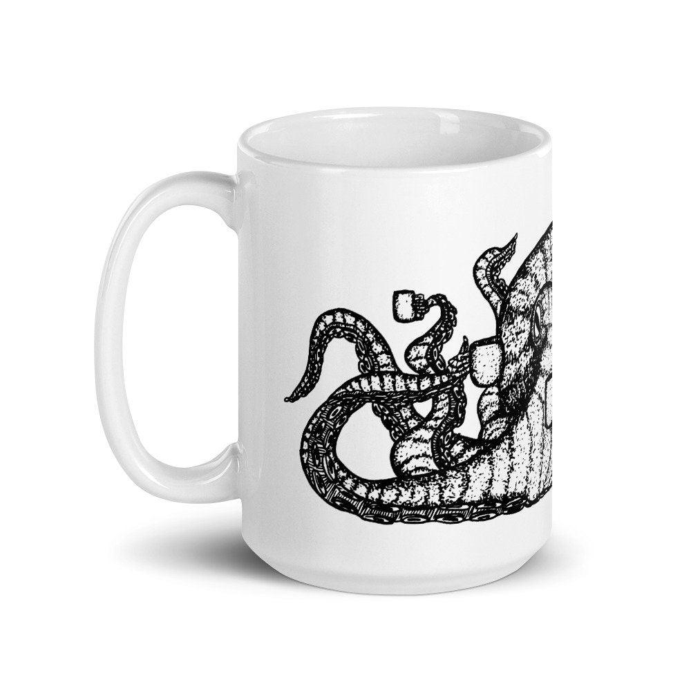 BellavanceInk: Octopus With Multiple Coffee Mugs Pen & Ink Watercolor Illustration On A Coffee Mug - BellavanceInk