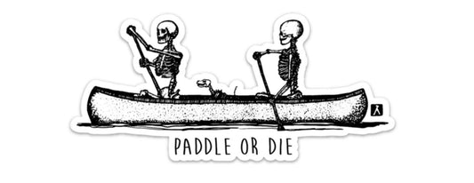 BellavanceInk: Paddle Or Die Skeleton Family Paddling A Canoe Vinyl Sticker Hand Drawn Illustration - BellavanceInk