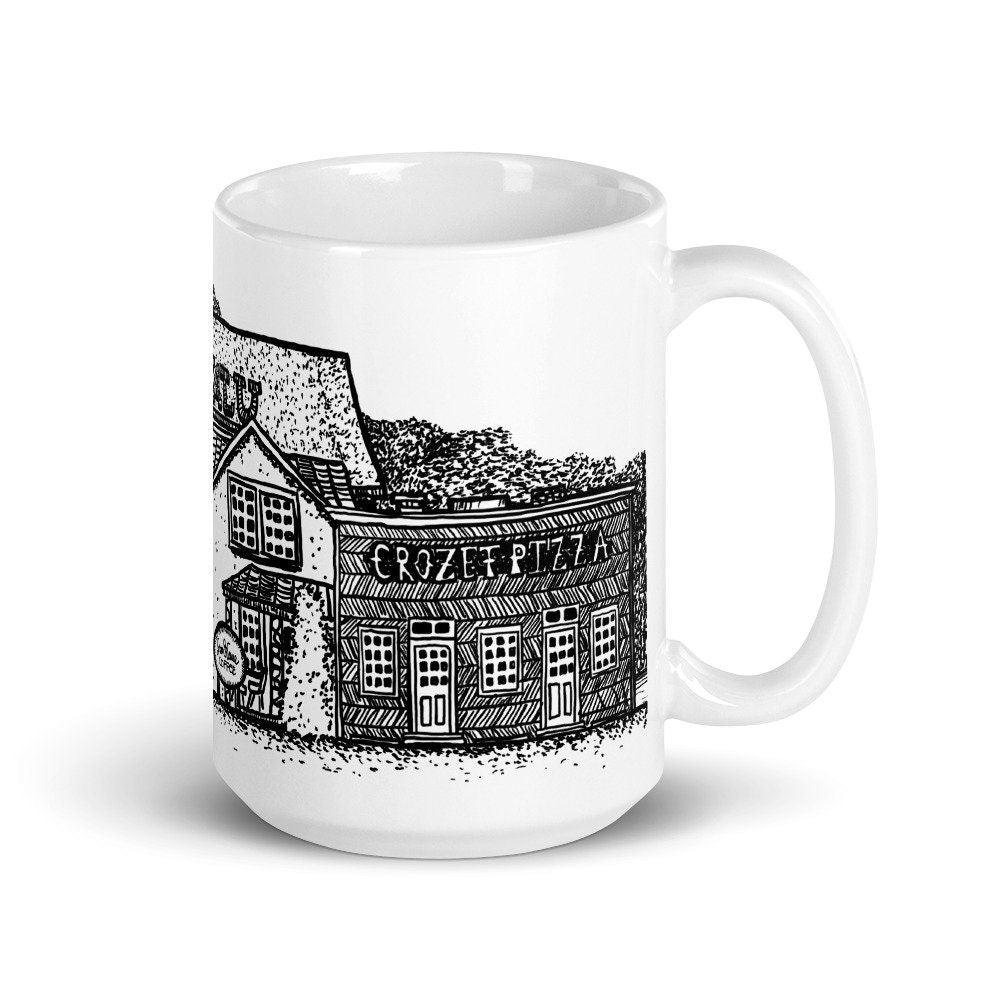 BellavanceInk: Coffee Mug With Pen & Ink Sketch Of Downtown Crozet Popular Shops - BellavanceInk