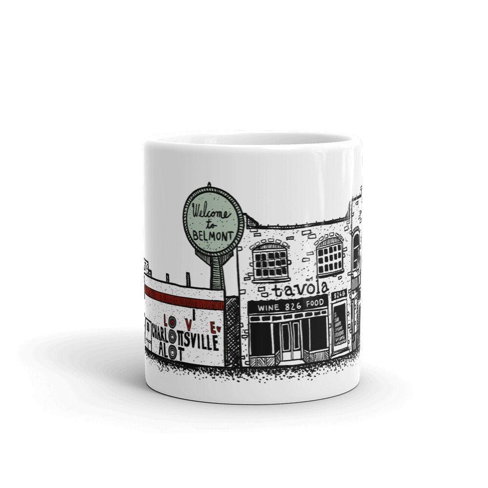 BellavanceInk: Coffee Mug With Pen & Ink Sketch Of Downtown Belmont in Charlottesville, Virginia - BellavanceInk